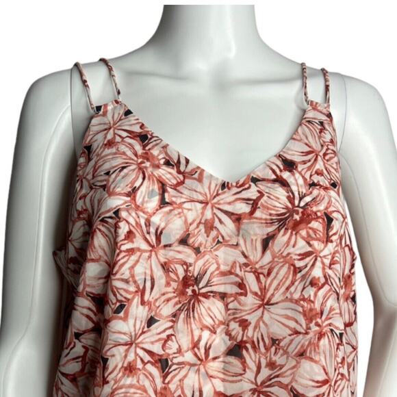 Ann Taylor Shirt Womens Medium Pink Floral Hibiscus Flower Tank Top Blouse Bloom - Picture 4 of 7